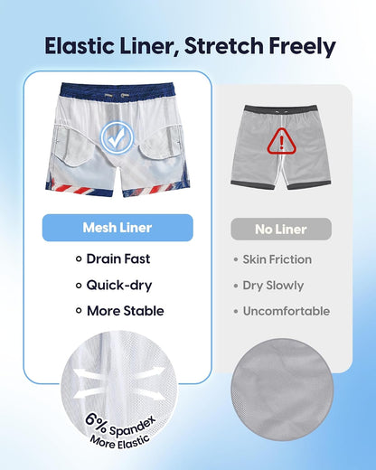 Mens Swim Trunks 5 Inch with Mesh Liner Breathable for Beach