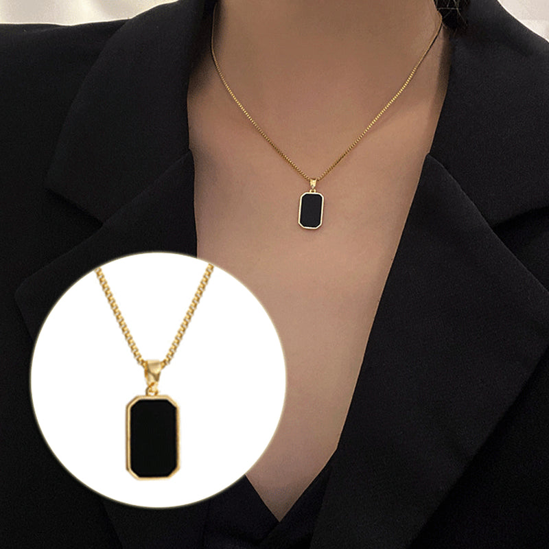 Rectangular Pendant Necklace Design 18K Gold Non-Fading Fashion Small Black for Men Titanium Steel Necklace for Women