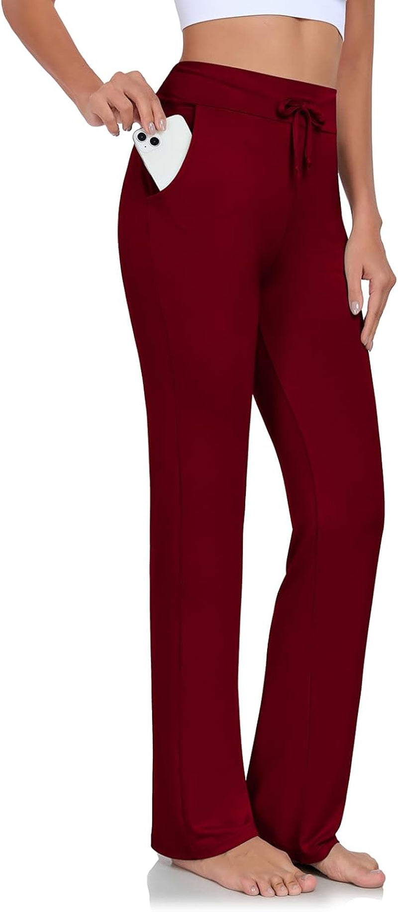 Women's Modal Straight-Leg Yoga Pants with Pockets - Comfortable Loose Fit for Lounge, Running, and Active Wear