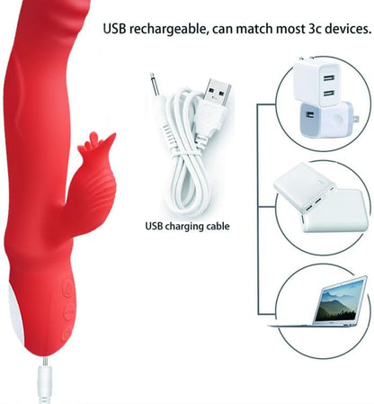 Flexible Adult Toys for Women Today New Adult Tool for Women Today Silent Silicone Powerful 10 Modes Rabbit Ears Machine Pleasure for Men and Women (Red)