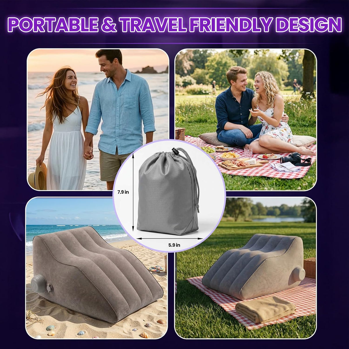 Inflatable Couples Position Pillow – Velvety Flocked Cushion for Enhanced Support and Comfort in Intimate Experiences, Portable Adult Furniture for Men and Women