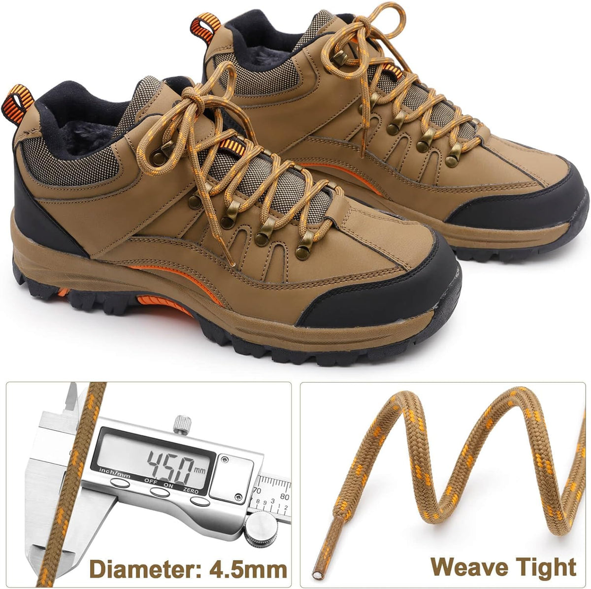 round Work Boot Laces: 2 Pairs Heavy Duty Shoe Laces for Boots