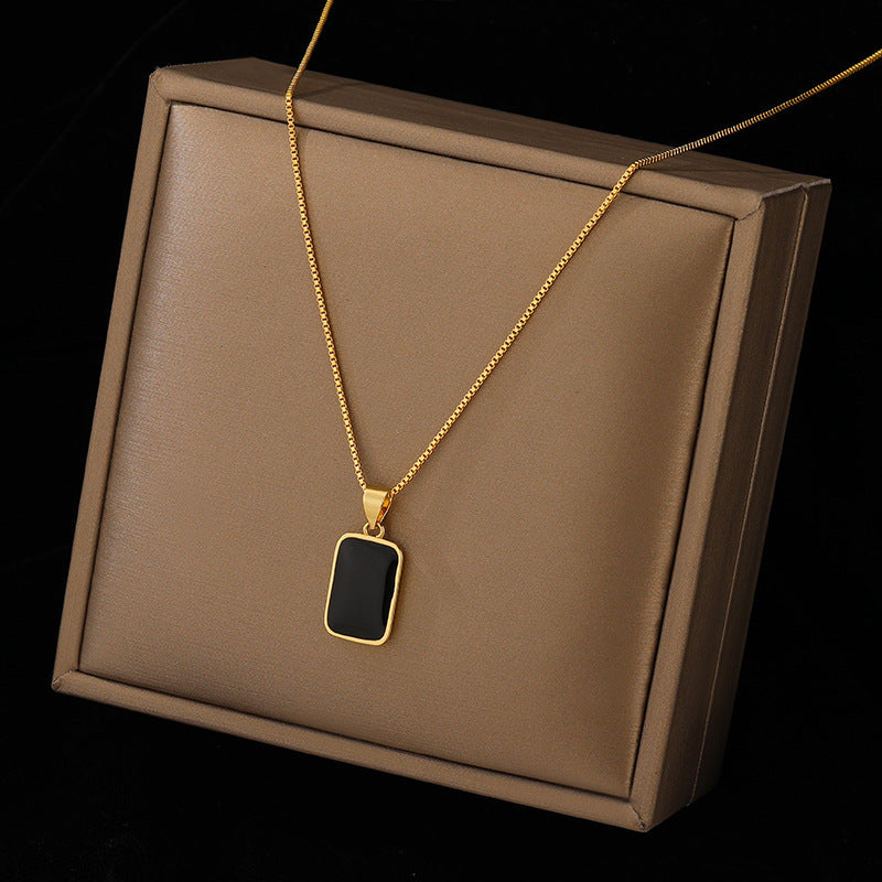 Rectangular Pendant Necklace Design 18K Gold Non-Fading Fashion Small Black for Men Titanium Steel Necklace for Women