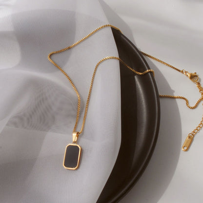 Rectangular Pendant Necklace Design 18K Gold Non-Fading Fashion Small Black for Men Titanium Steel Necklace for Women