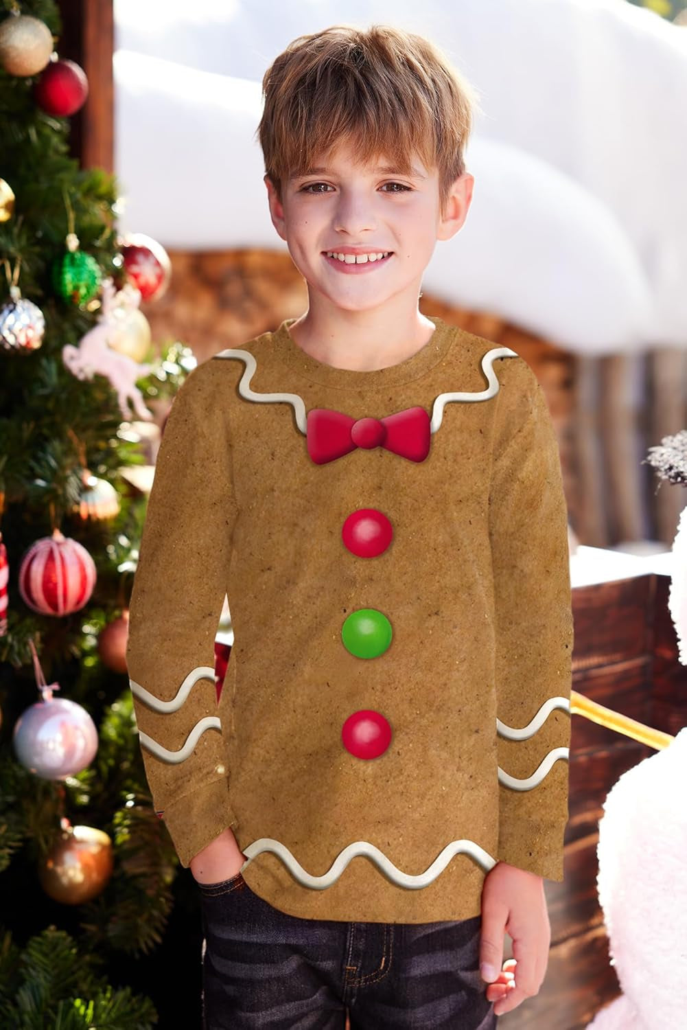 Unisex Kid'S Ugly Christmas Top Funny Graphic Long Sleeve Shirt 4-14 Years