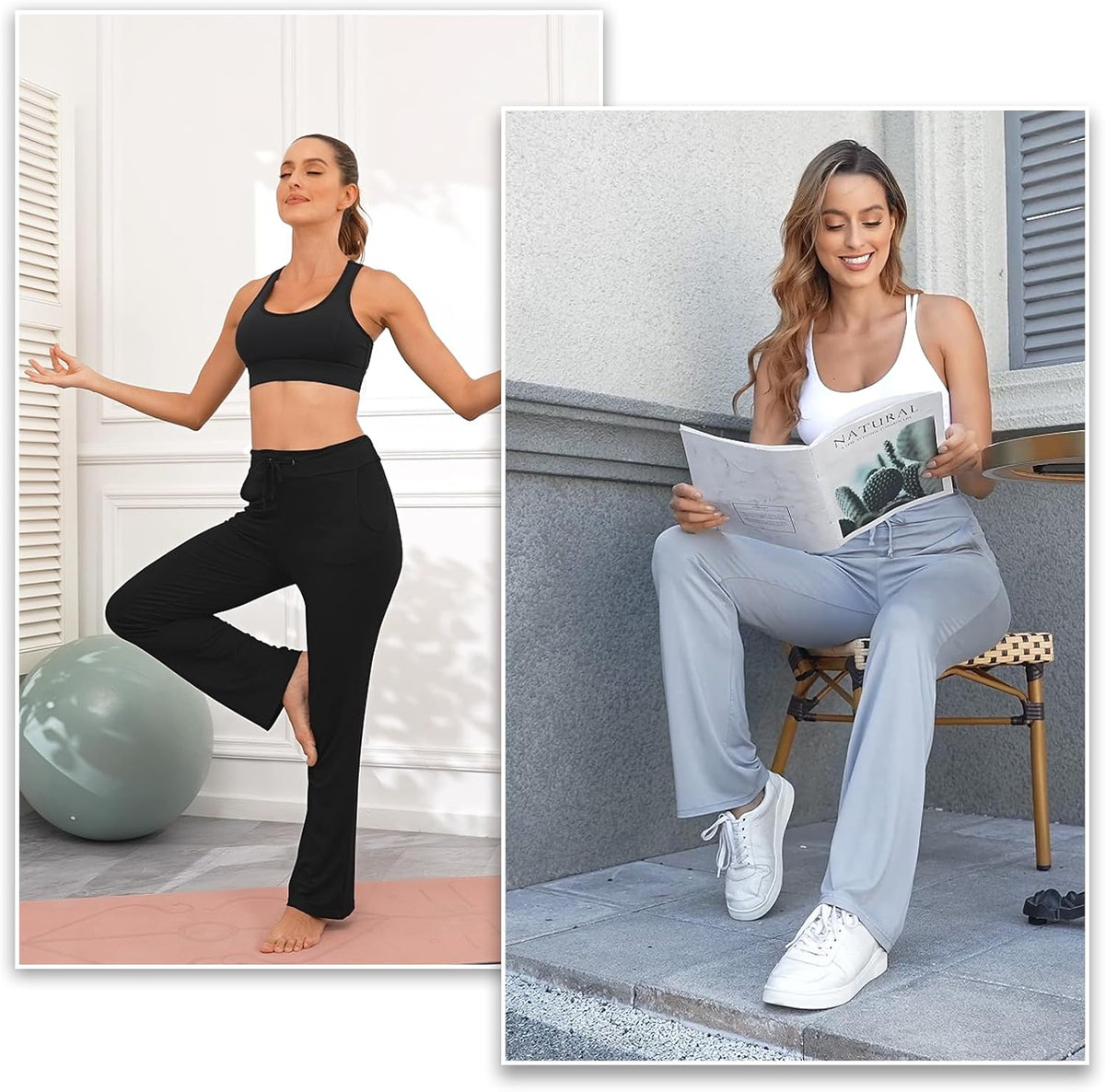 Women's Modal Straight-Leg Yoga Pants with Pockets - Comfortable Loose Fit for Lounge, Running, and Active Wear