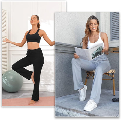 Women's Modal Straight-Leg Yoga Pants with Pockets - Comfortable Loose Fit for Lounge, Running, and Active Wear