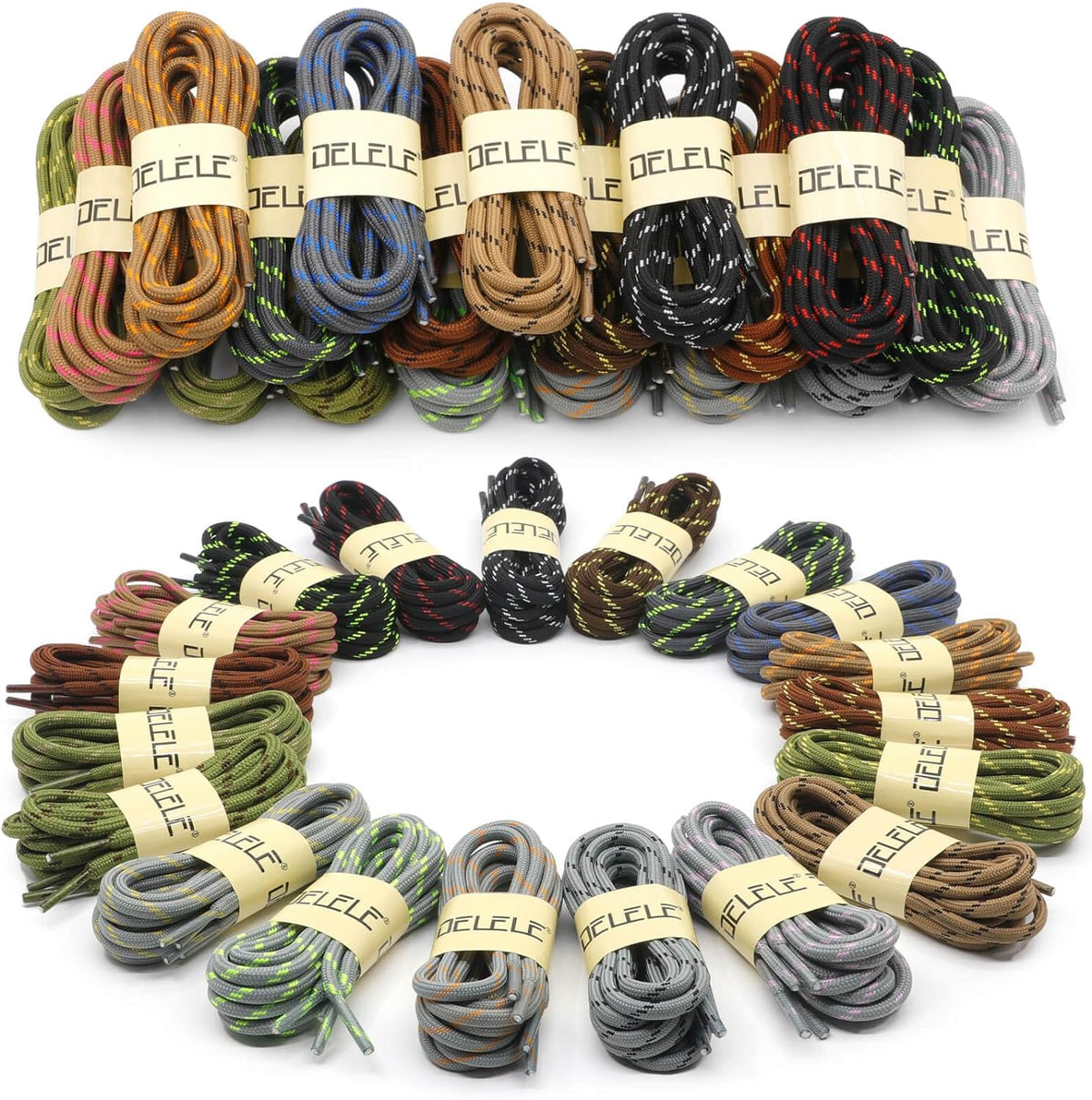 round Work Boot Laces: 2 Pairs Heavy Duty Shoe Laces for Boots