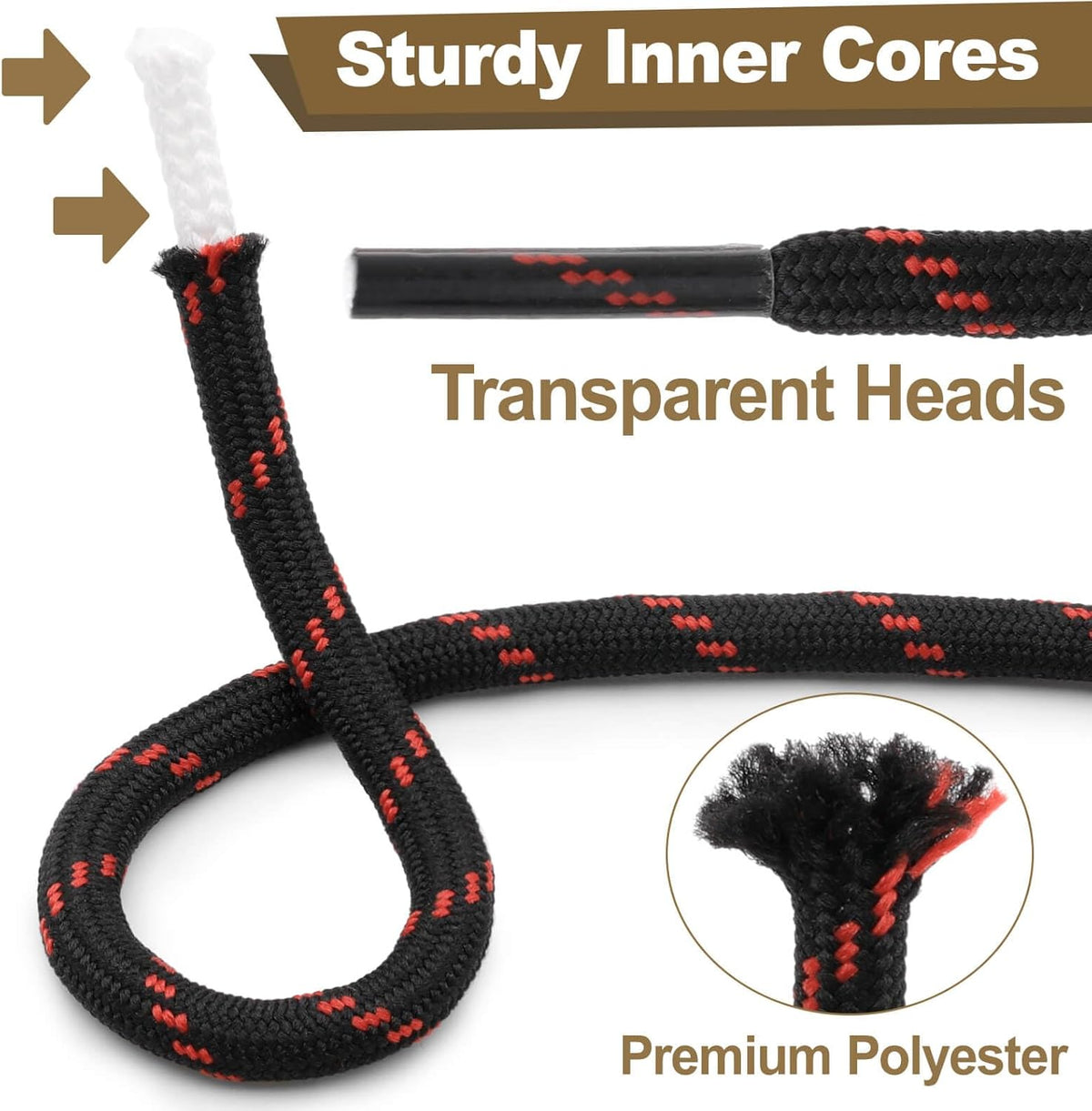 round Work Boot Laces: 2 Pairs Heavy Duty Shoe Laces for Boots