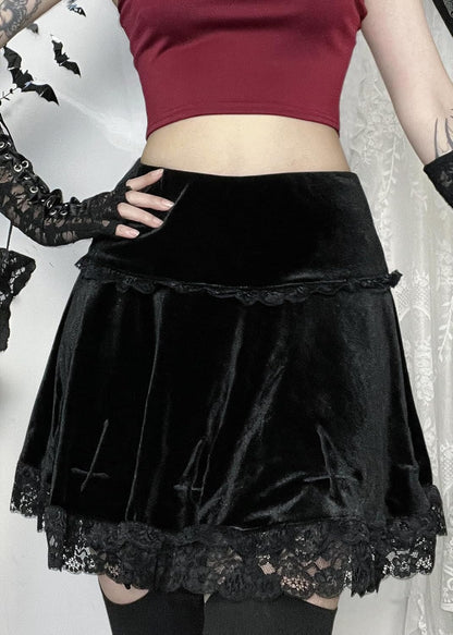 Womens Gothic Mini Skirts Punk Grunge Velvet Skirts High Waist Emo Skirt Mall Goth Alt Harajuku Skirt