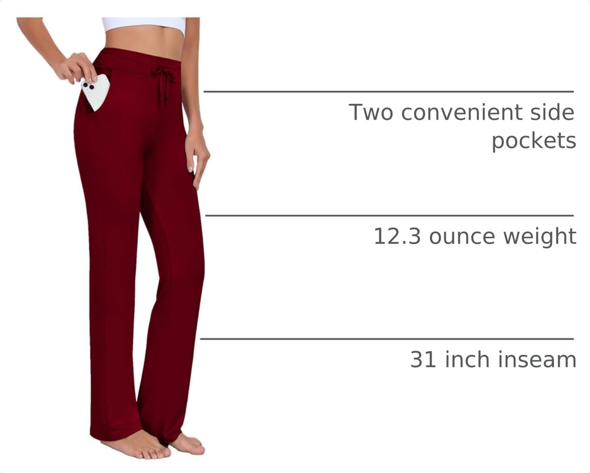 Women's Modal Straight-Leg Yoga Pants with Pockets - Comfortable Loose Fit for Lounge, Running, and Active Wear