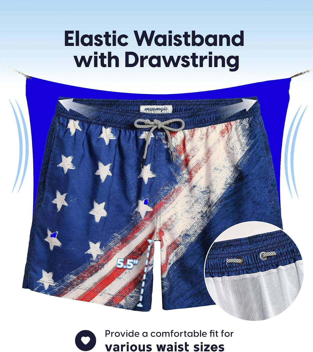 Mens Swim Trunks 5 Inch with Mesh Liner Breathable for Beach