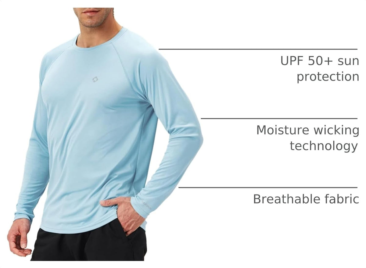 Men'S UPF 50+ Sun Protection Shirts Long Sleeve Swim Rash Guard