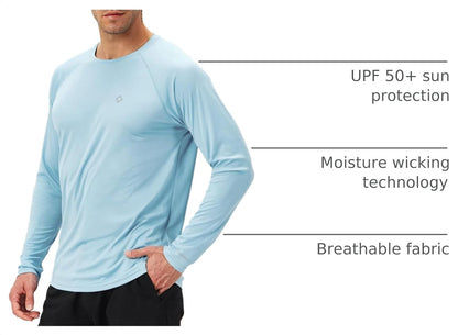 Men'S UPF 50+ Sun Protection Shirts Long Sleeve Swim Rash Guard
