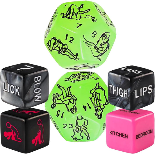 Couples Glow-in-the-Dark Sex Dice Game: Adult Dice Featuring Positions, Body Parts, Actions & Locations for Romantic Date Nights and Gifts