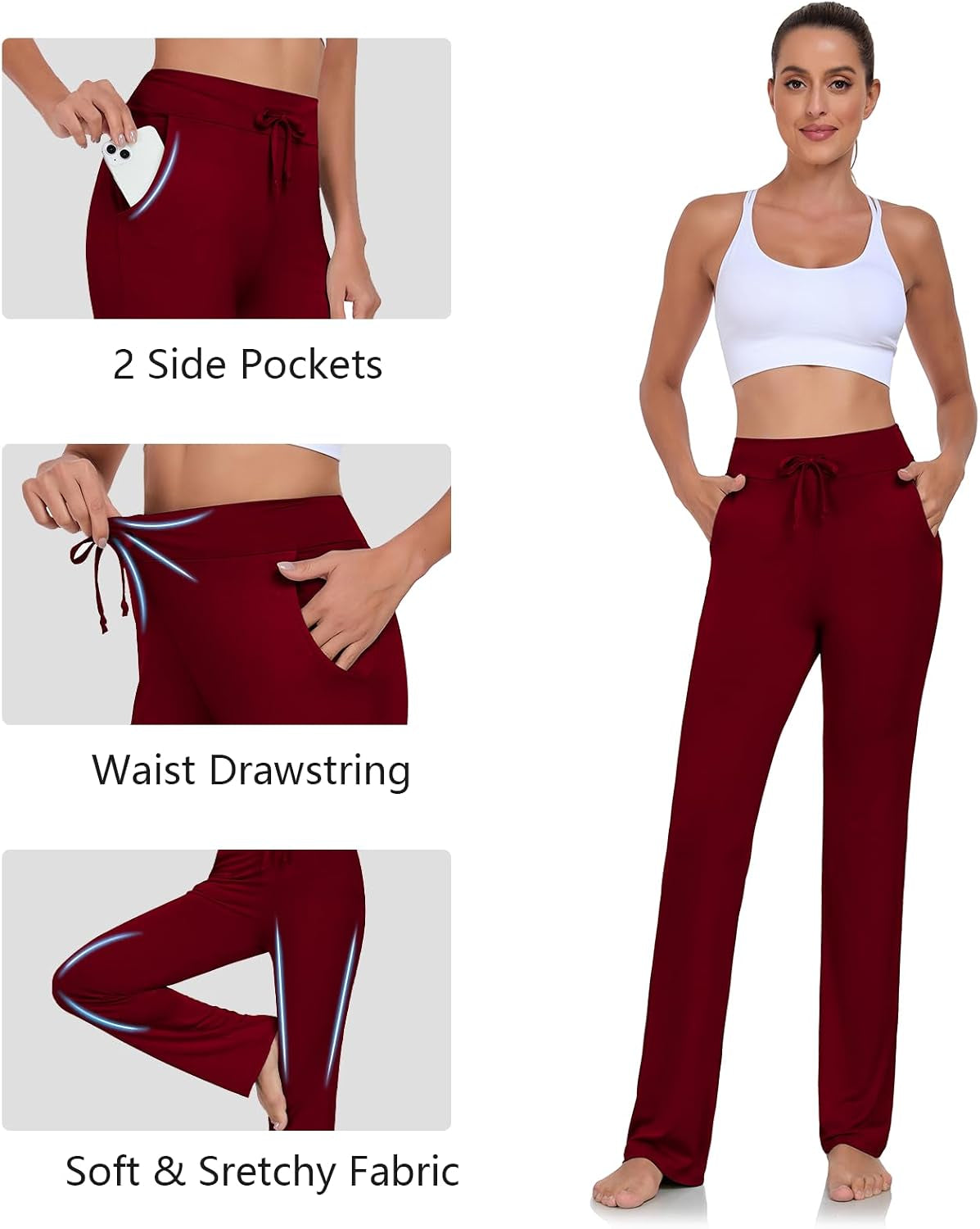 Women's Modal Straight-Leg Yoga Pants with Pockets - Comfortable Loose Fit for Lounge, Running, and Active Wear