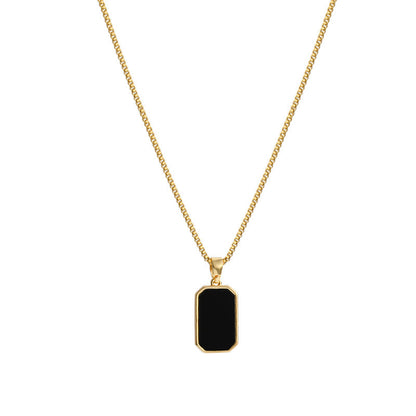 Rectangular Pendant Necklace Design 18K Gold Non-Fading Fashion Small Black for Men Titanium Steel Necklace for Women
