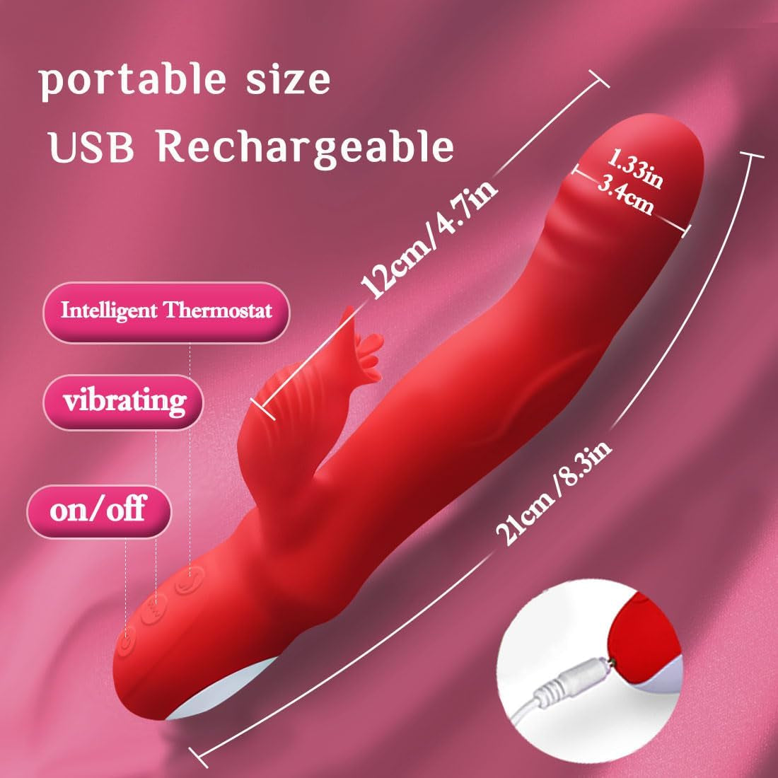 Flexible Adult Toys for Women Today New Adult Tool for Women Today Silent Silicone Powerful 10 Modes Rabbit Ears Machine Pleasure for Men and Women (Red)