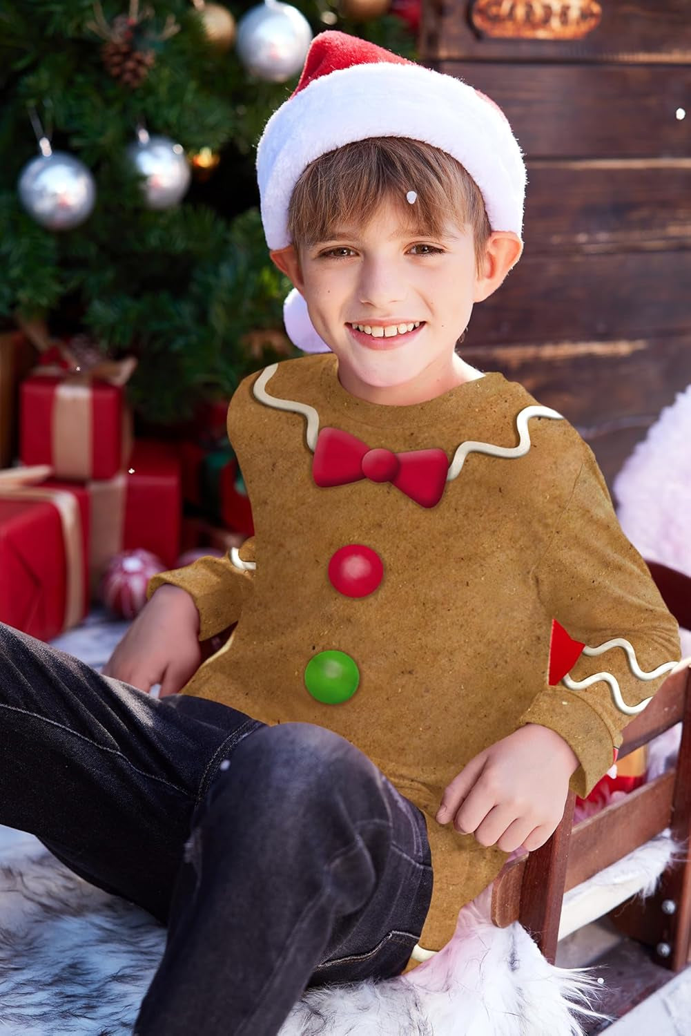 Unisex Kid'S Ugly Christmas Top Funny Graphic Long Sleeve Shirt 4-14 Years