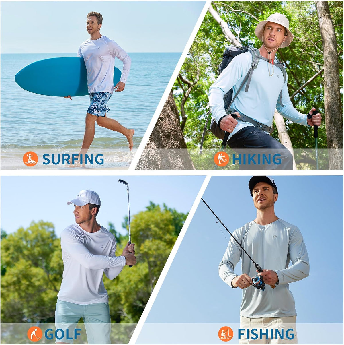 Men'S UPF 50+ Sun Protection Shirts Long Sleeve Swim Rash Guard