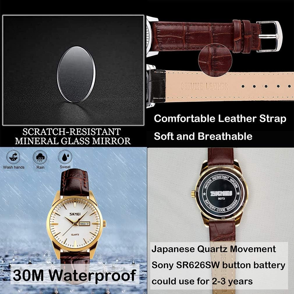 Women'S Watches for Ladies Female Black Leather Band Waterproof Fashion Casual Simple Dress Analog Day Date Business Light Wrist Watch