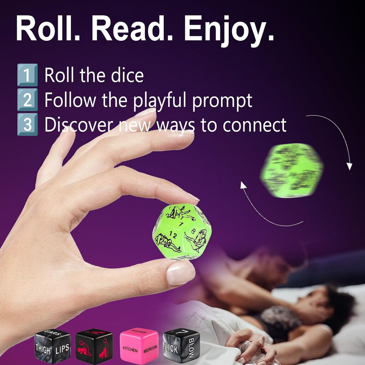 Couples Glow-in-the-Dark Sex Dice Game: Adult Dice Featuring Positions, Body Parts, Actions & Locations for Romantic Date Nights and Gifts