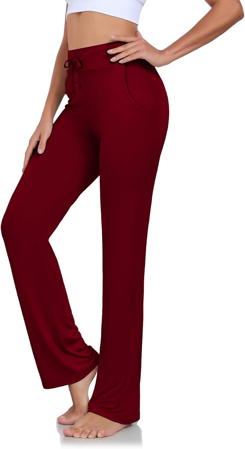 Women's Modal Straight-Leg Yoga Pants with Pockets - Comfortable Loose Fit for Lounge, Running, and Active Wear